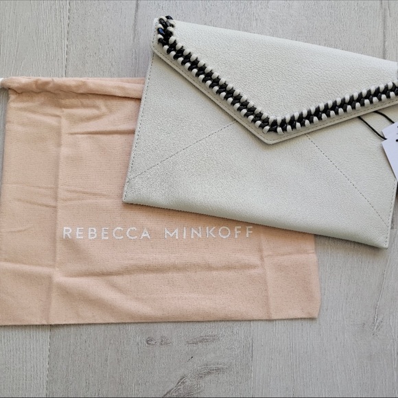 Rebecca Minkoff LEO Plaster chain clutch white black stitch - Picture 2 of 6
